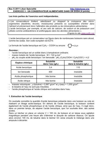 Bac S 2011 Liban Spécialité http://labolycee.org EXERCICE 3 : UN ...