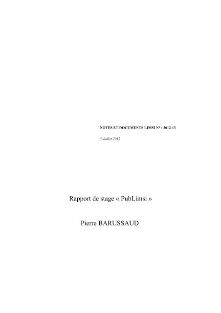 Rapport de stage « PubLimsi » Pierre BARUSSAUD