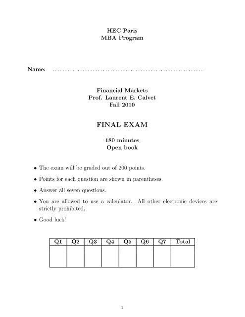 FINAL EXAM - Studies2 - HEC Paris