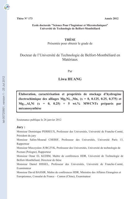 Élaboration, caractérisation et propriétés de stockage d'hydrogène ...