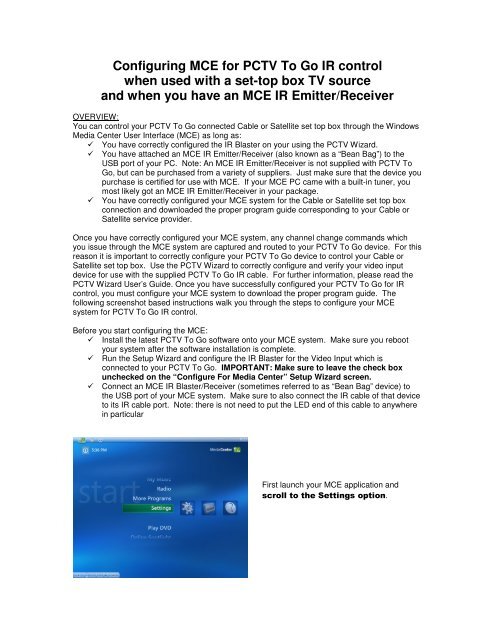 MCE IR Blaster Setup Guide 1.0 - Pinnacle