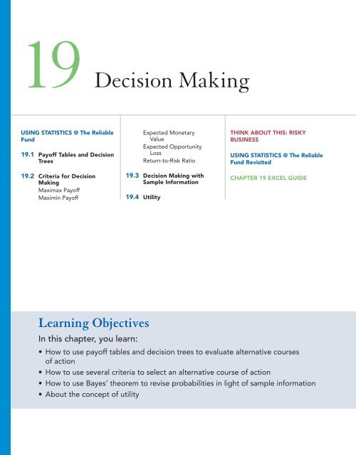 19.1 Payoff Tables and Decision Trees