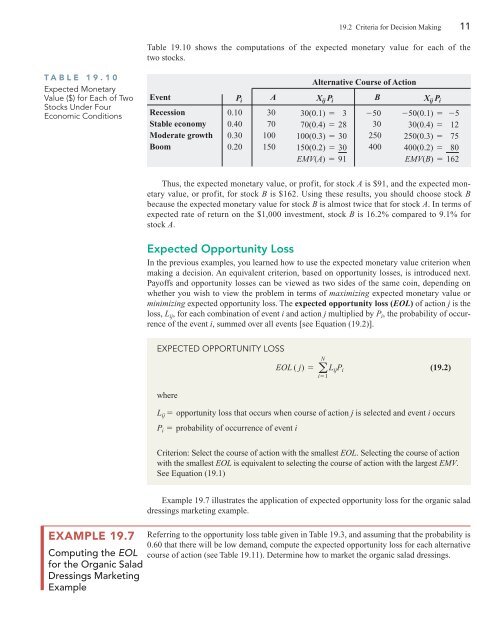 19.1 Payoff Tables and Decision Trees