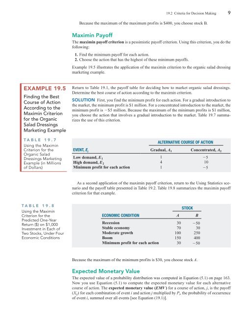 19.1 Payoff Tables and Decision Trees