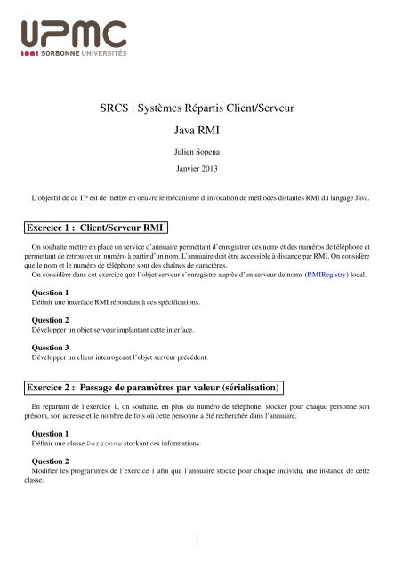 SRCS : Syst`emes Répartis Client/Serveur Java RMI - Julien Sopena