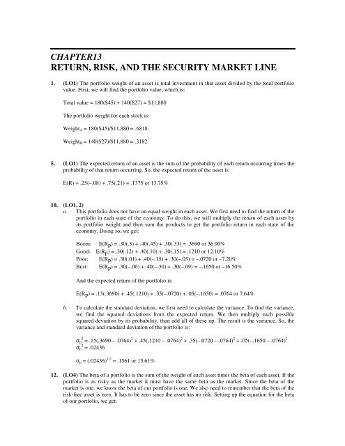 CHAPTER13 RETURN, RISK, AND THE SECURITY MARKET LINE