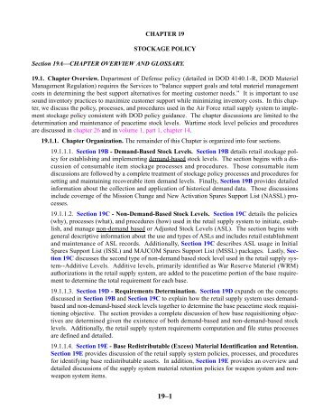 CHAPTER 19 STOCKAGE POLICY Section 19A ... - Air Force Link