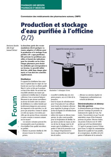 Production et stockage d'eau purifiée à l'officine - pharmaSuisse