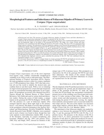 Morphological Features and Inheritance of Foliaceous Stipules of ...