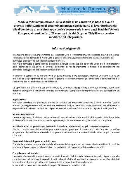 Modulo M2 Comunicazione Della Stipula Di Un Contratto In