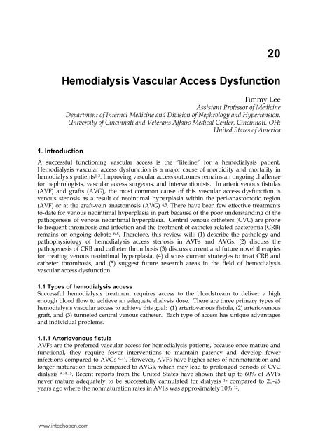 Hemodialysis Vascular Access Dysfunction - InTech