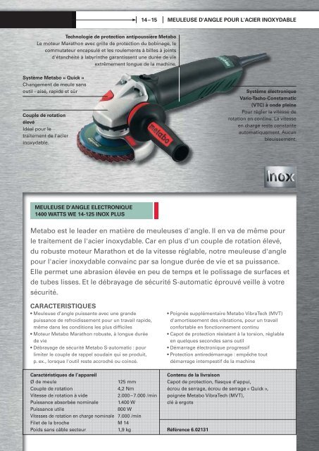 la gamme metabo pour l'acier inoxydable.