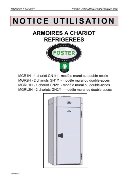 Notice Utilisation d'Armoires a Chariot Refrigerees MGR1H-MGR2H ...