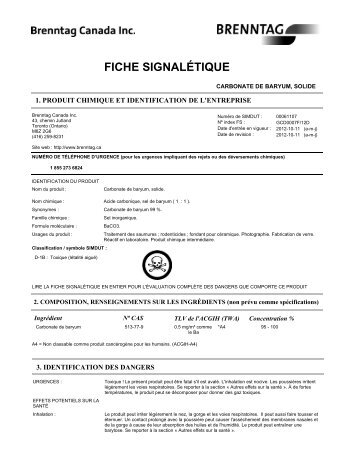 FICHE SIGNALÉTIQUE - Brenntag Canada