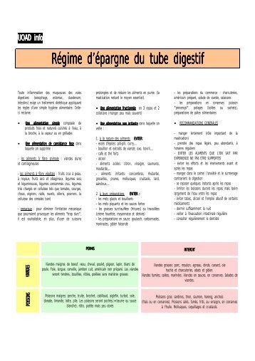 Régime d'épargne du tube digestif Régime d'épargne ... - Cercles.be