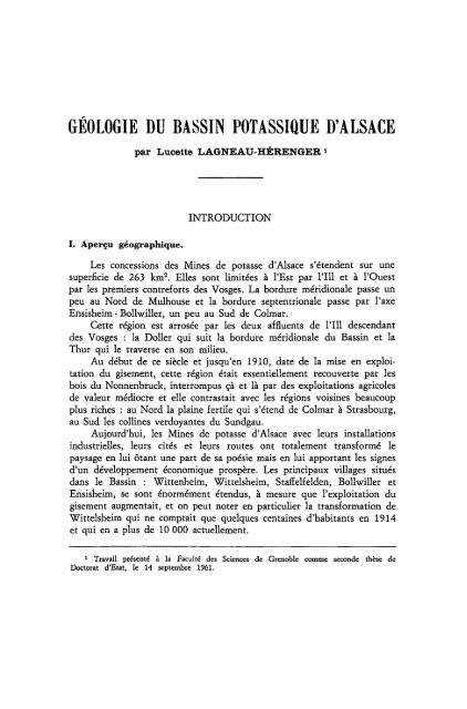 GÉOLOGIE DU BASSIN POTASSIQUE D'ALSACE - Revue de ...