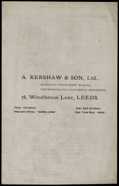 A. KERSHAW & SON, Ltd., 76, Woodhouse Lane, LEEDS.