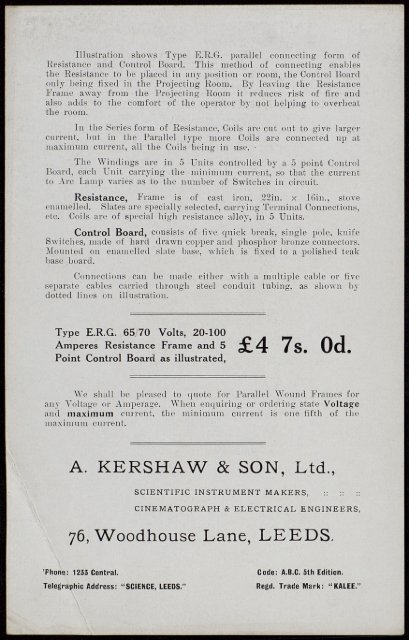 A. KERSHAW & SON, Ltd., 76, Woodhouse Lane, LEEDS.