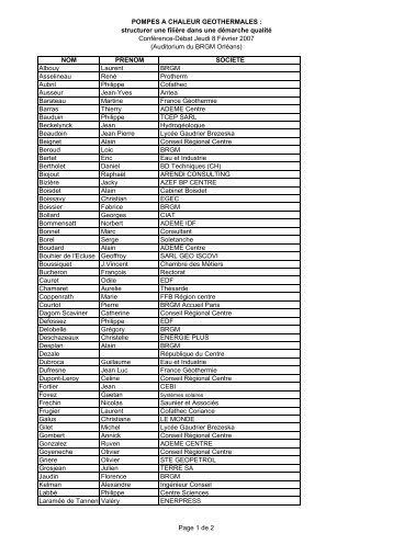 La liste des participants - Géothermie Perspectives