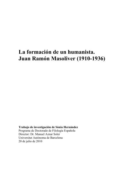 La formación de un humanista. Juan Ramón Masoliver ... - Recercat