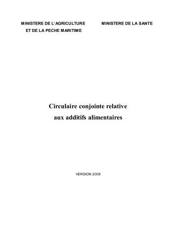 2009 - Circulaire conjointe relative aux additifs alimentaires - ONSSA