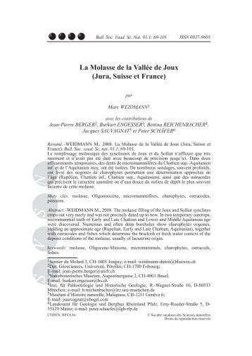 La Molasse de la Vallée de Joux (Jura, Suisse et France)