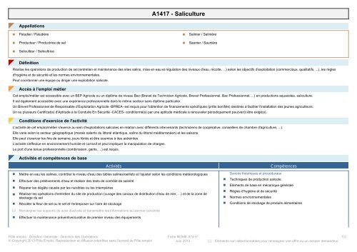 Fiche Rome - A1417 - Saliculture - ANPE.FR, un service Pôle emploi