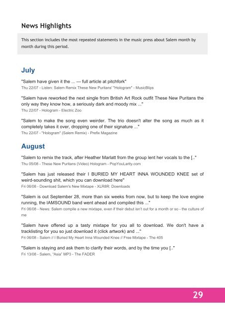 Music Media Analysis July to December 2010 - We Are Hunted