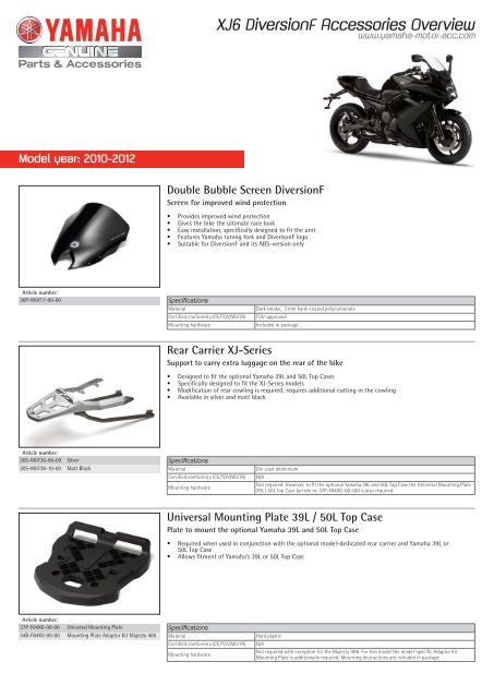 XJ6 DiversionF Accessories Overview - Yamaha Motor Europe
