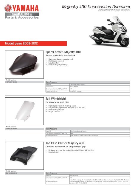 Majesty 400 Accessories Overview - Yamaha Motor Europe