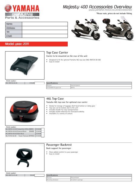 Majesty 400 Accessories Overview Yamaha Motor Europe