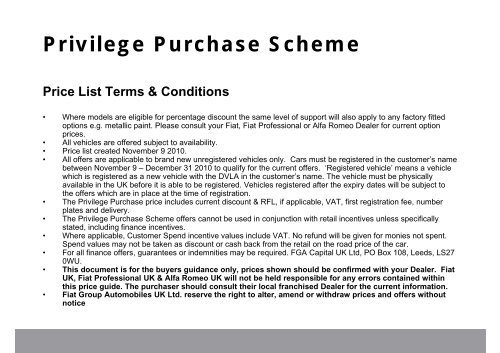 Fi t G P i il P h S h Fiat Group Privilege Purchase Scheme ... - Virgin