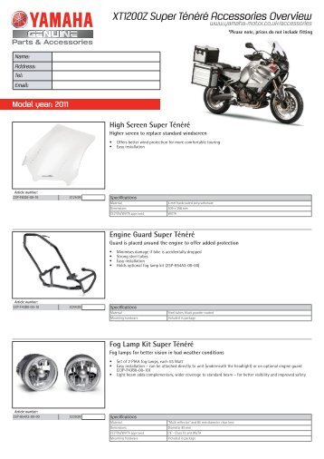 XT1200Z Super Ténéré Accessories Overview - Yamaha Motor ...