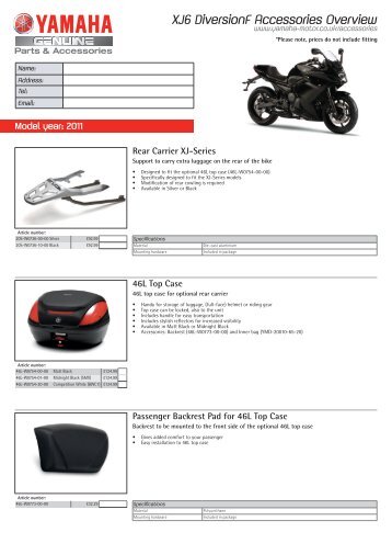 XJ6 DiversionF Accessories Overview - Yamaha Motor Europe