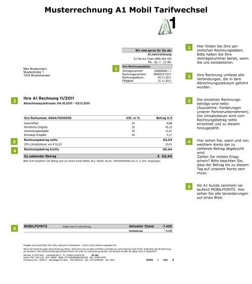 Musterrechnung A1 Mobil Tarifwechsel - A1.net