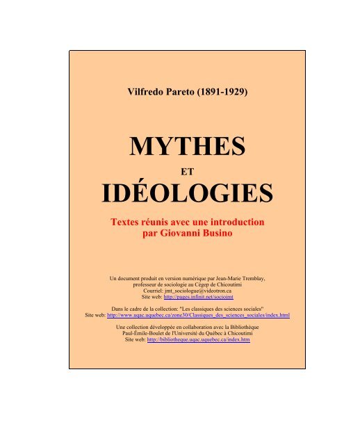mythes idéologies - Les Classiques des sciences sociales - UQAC