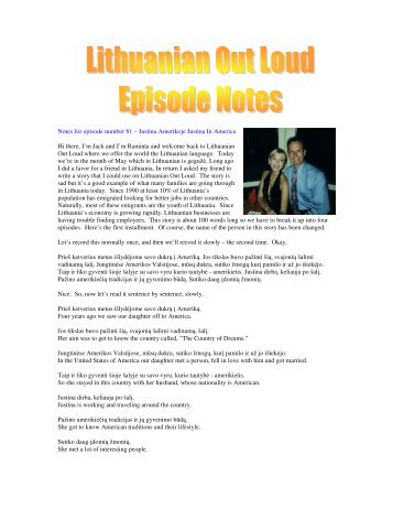 Notes for episode number 81 – Justina Amerikoje Justina In ... - Libsyn