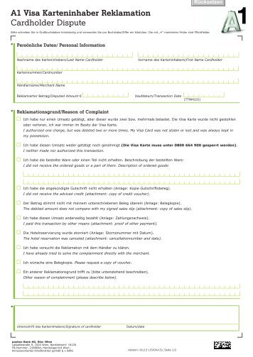 A1 Visa Karteninhaber Reklamation Cardholder Dispute - A1.net