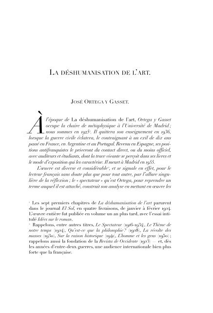 LA DÉSHUMANISATION DE L'ART.