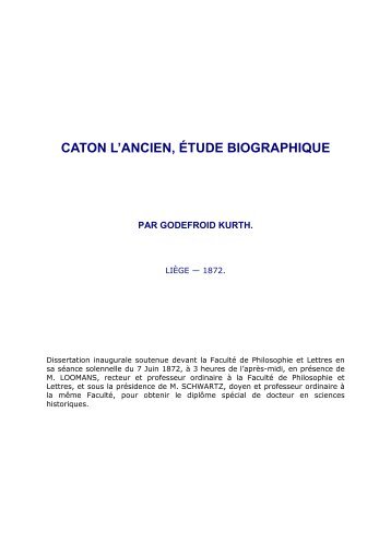 CATON L'ANCIEN, ÉTUDE BIOGRAPHIQUE - L'Histoire antique des ...