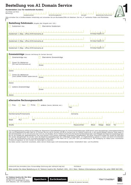 Bestellung von A1 Domain Service - A1.net