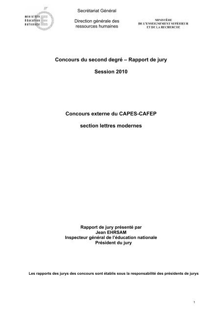 Rapport 2010 - Ministère de l'Éducation nationale