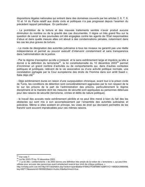 Comité des Droits de l'Homme Nations Unies Mise en œuvre du ...