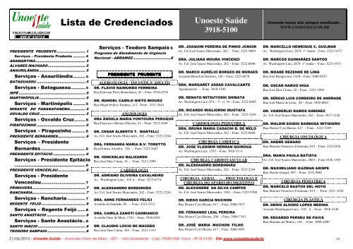 Lista de médicos - Unoeste Saúde