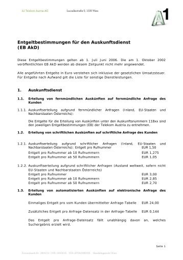 Entgeltbestimmungen für den Auskunftsdienst (EB AkD) - A1.net