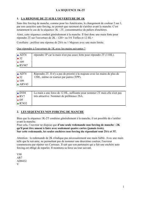 LA SEQUENCE 1K-2T 1 1. LA REPONSE DE 2T SUR L ... - Bridge