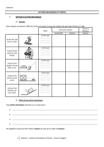 1 Sciences – Actions mécaniques et forces – Cours (3 pages ...