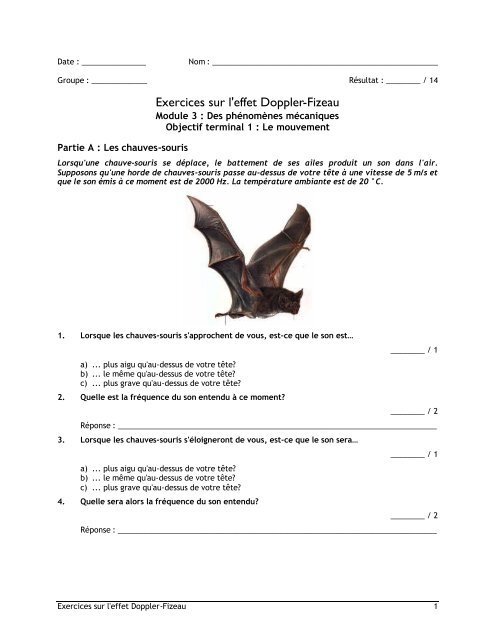 Exercices sur l'effet Doppler-Fizeau corrigé