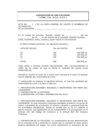 LIQUIDACIÓN DE UNA SOCIEDAD ( LTDA., SA, SCA, SCS )