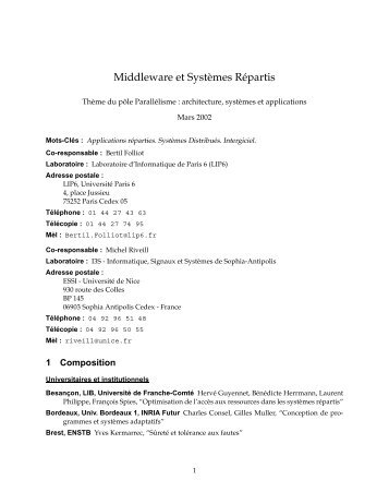 Middleware et Systèmes Répartis - GdR ARP - CNRS